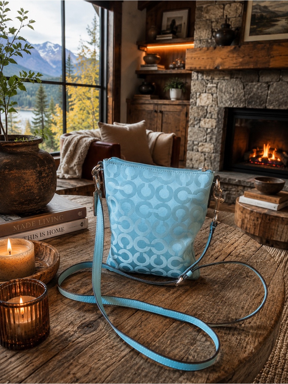 Coach Kristin 2009 RARE Color Teal/Turquoise Signature SwingPack . - Picture 2 of 8